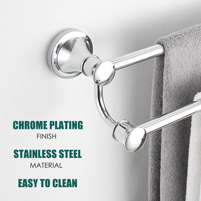 Hoimpro Adjustable Retractable 15-27 Inches Stainless Steel Bathroom Towel Bar, Bathroom Accessories Bath Hotel Double Towel Bar Rod Hanger Wall Mounted Towel Holder Towel Rack, Polished Chrome - Image 3